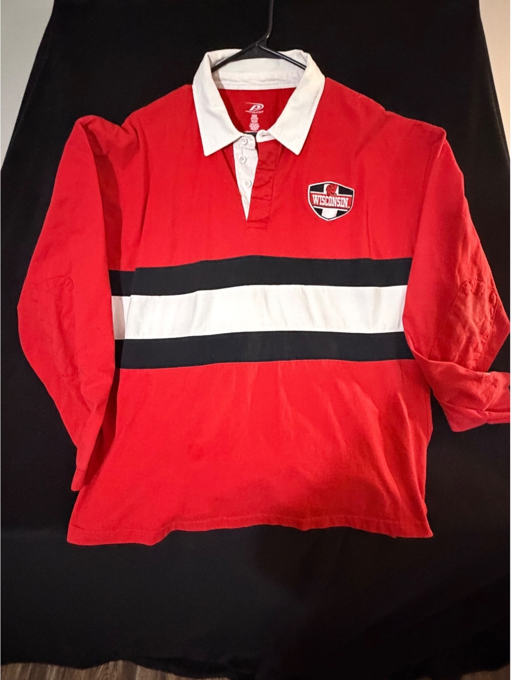 Pro Player Wisconsin Long Sleeve Rugby Shirt 2XL Red White Black Cotton